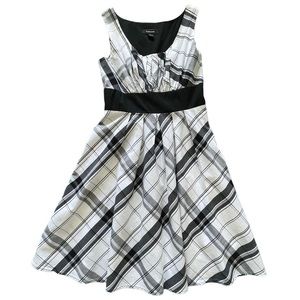 #20 R&M Richards Black and White Plaid Flare Cotton Sleeveless Midi Dress Size 8